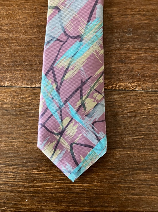Lanvin Other - Vintage Lanvin Lilac, Tuquoise and Yellow Brushstroke Pattern Tie
